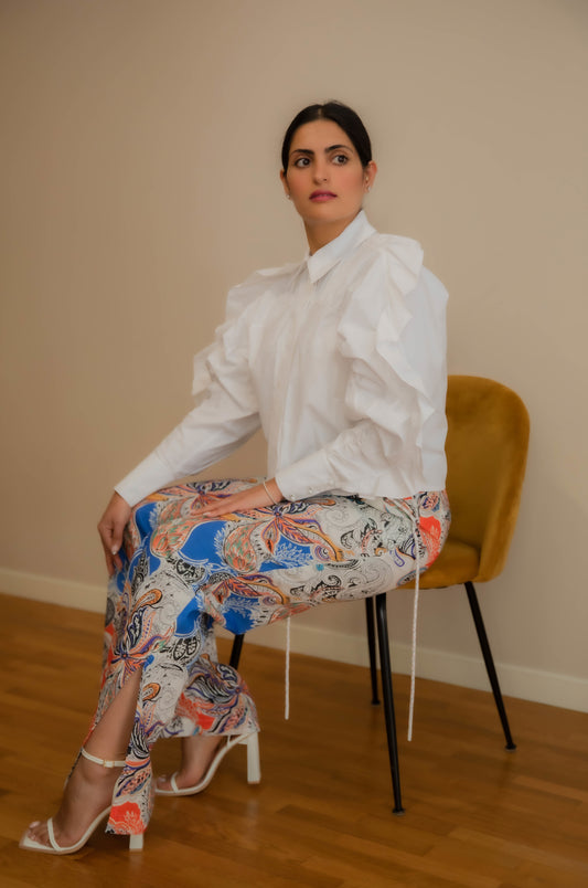 White shirt with pearl buttons
