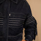 Denim jacket with embroidered sleeve trim details